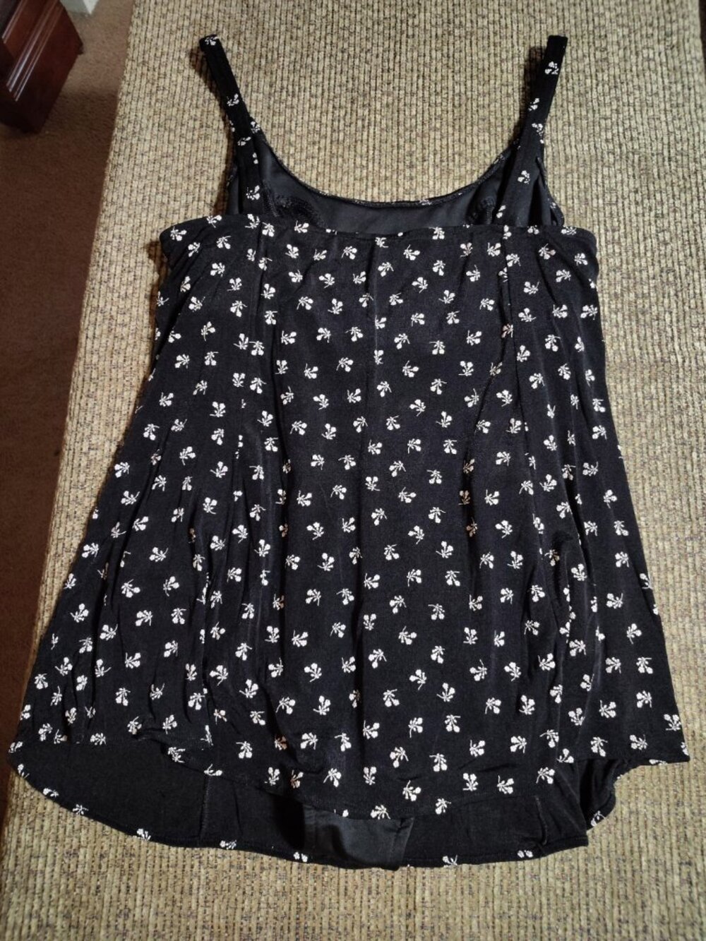 Vtg Basic Editions Swimdress Floral Black And White 11/12 L Built-In Bra Lined
